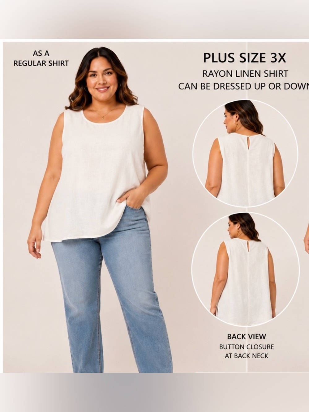 Vince Camuto Plus Size 3X White Rayon Linen Sleeveless Top NWT